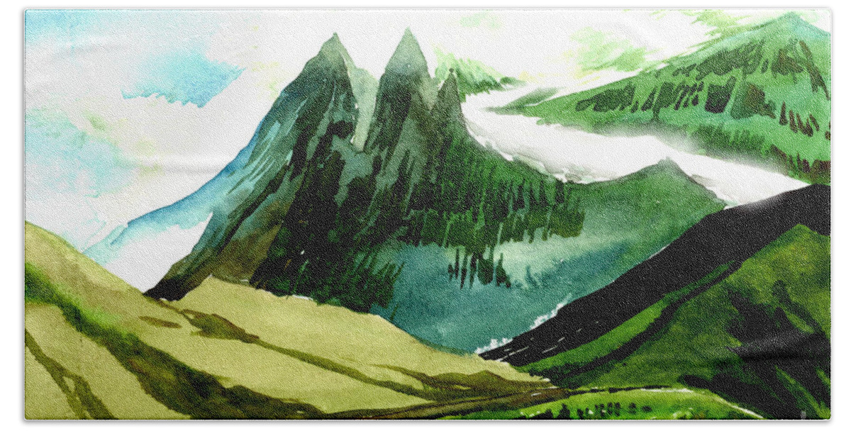 Landscape Hand Towel featuring the painting Switzerland by Anil Nene