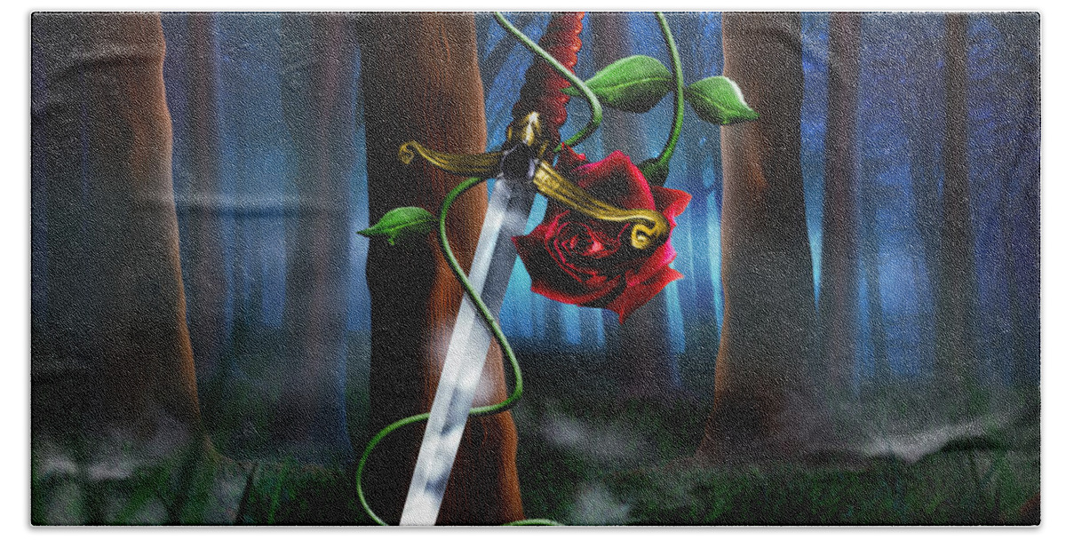 Sword Hand Towel featuring the digital art Sword and Rose by Alessandro Della Pietra