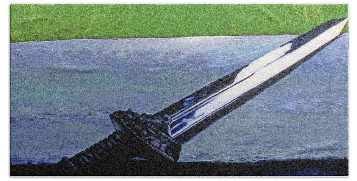 English Sword Bath Towel featuring the painting Sword of Protection by Rene Capone