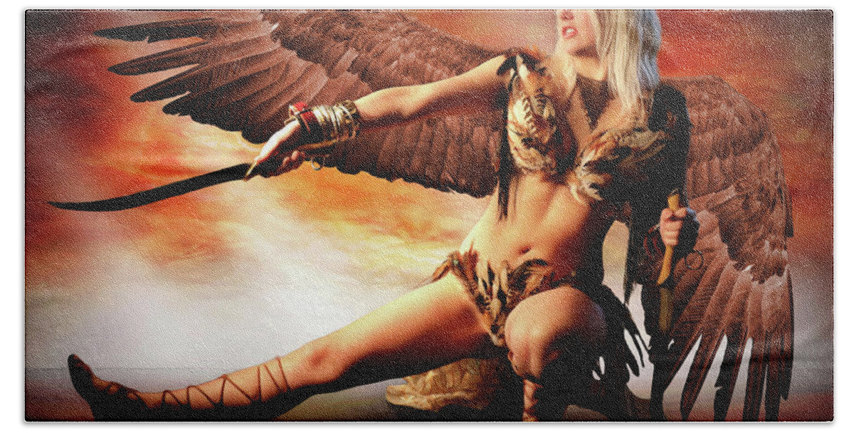 Hawk Bath Towel featuring the photograph Swords Of The Hawk Woman by Jon Volden