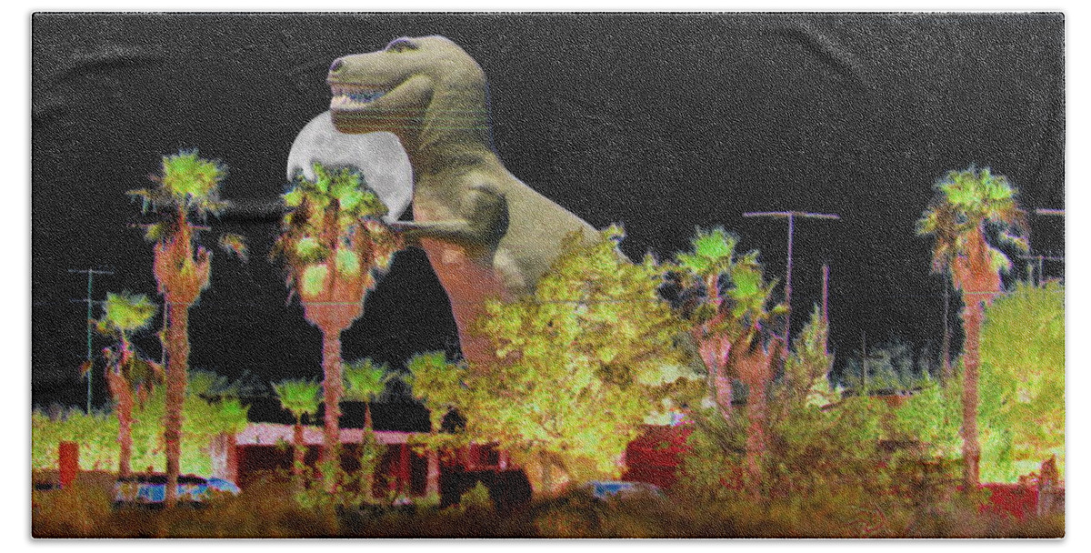Dino Hand Towel featuring the digital art T-Rex In The Desert Night by Colleen Cornelius