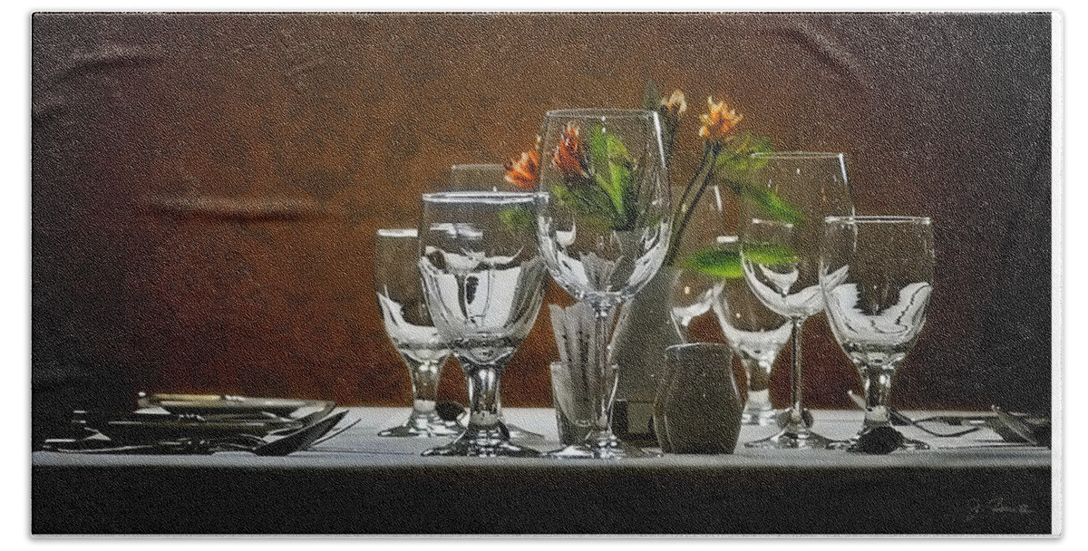 Glasses Bath Towel featuring the photograph Table Setting by Joe Bonita