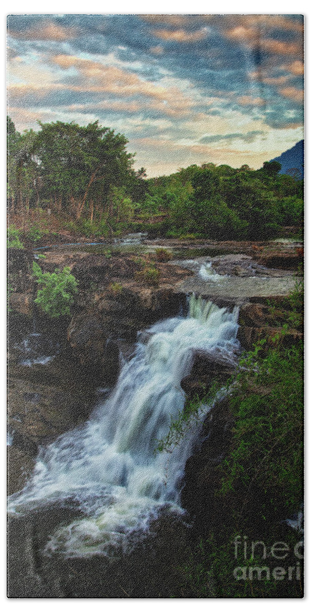 Waterfall Bath Towel featuring the photograph Tad Lo Waterfall, Bolaven Plateau, Champasak Province, Laos by Sam Antonio