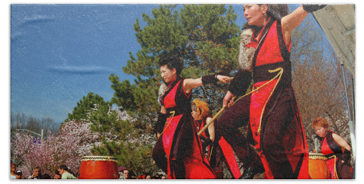 Japanese Bath Towel featuring the photograph Taiko Demonstration by James Kirkikis