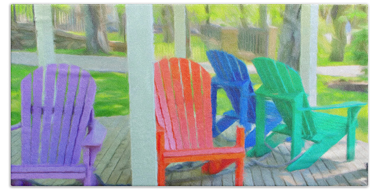 Halifax Hand Towel featuring the painting Take a Seat but Don't Take a Chair by Jeffrey Kolker