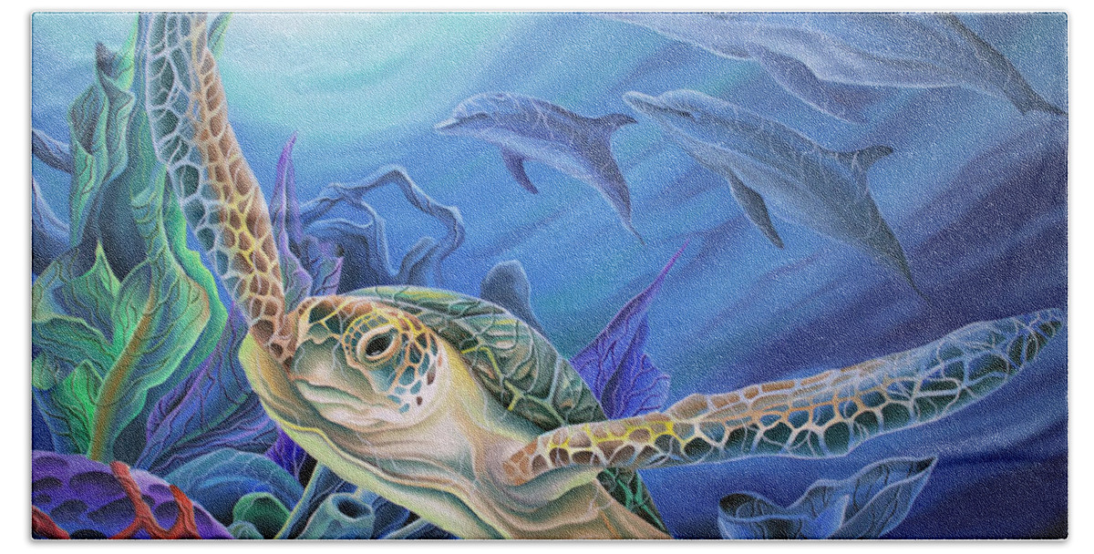 Sea Turtle Painting Hand Towel featuring the painting Taking Flight by William Love