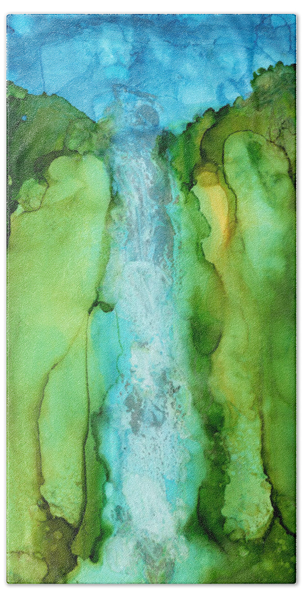 Abstract Bath Towel featuring the painting Take The Plunge - Abstract Landscape by Michelle Wrighton