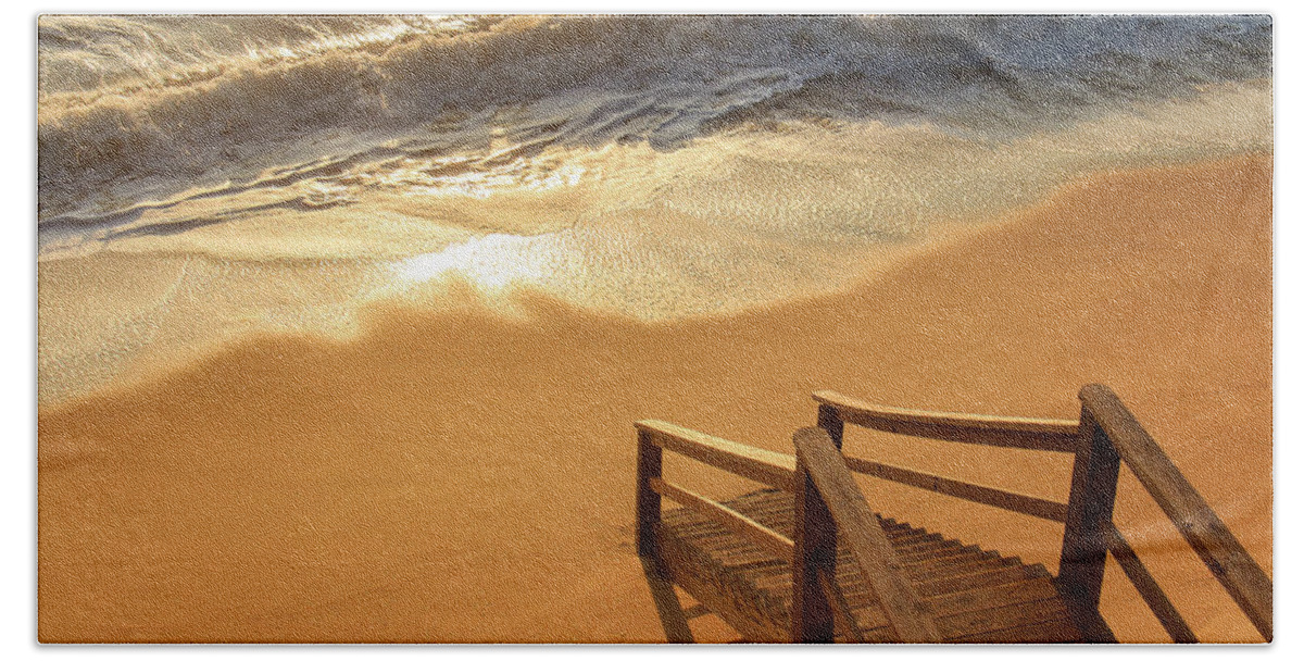 Cape Hatteras Bath Towel featuring the photograph Take the Stairs to the Waves by Joni Eskridge