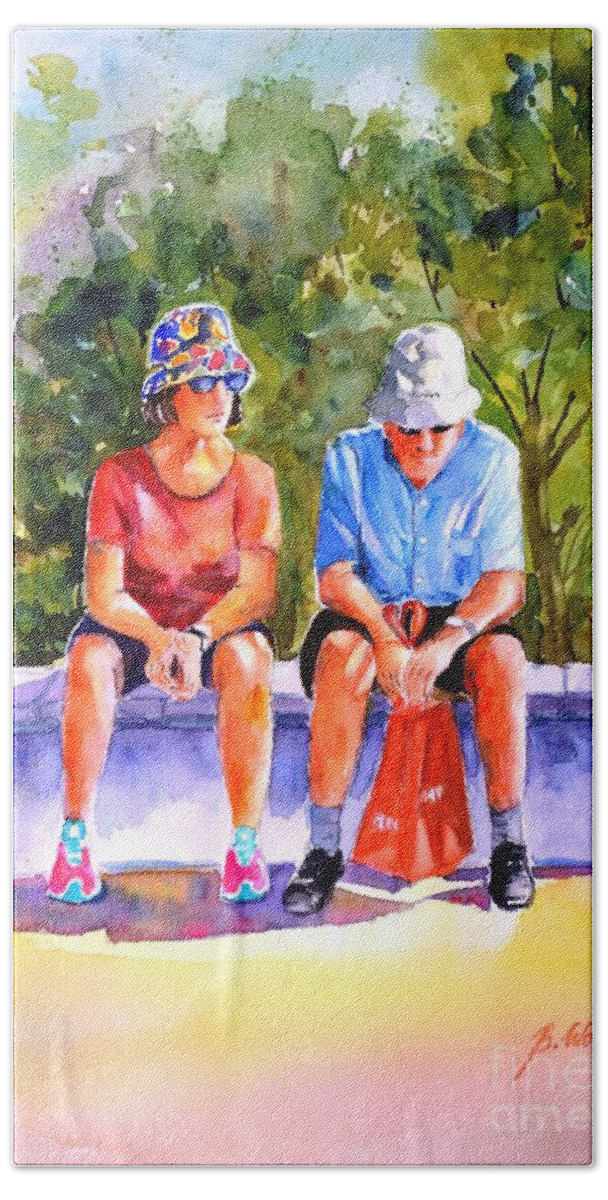 Figures Bath Towel featuring the painting Taking a rest - 2 #2 by Betty M M Wong