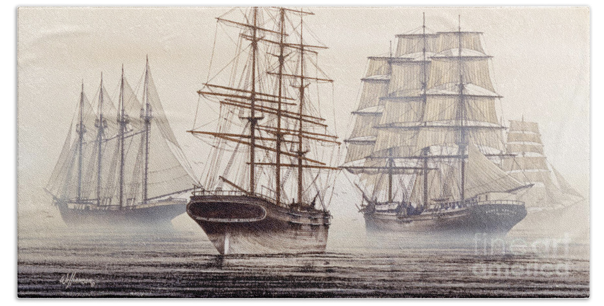 Ships Bath Towel featuring the painting Tall Ships by James Williamson