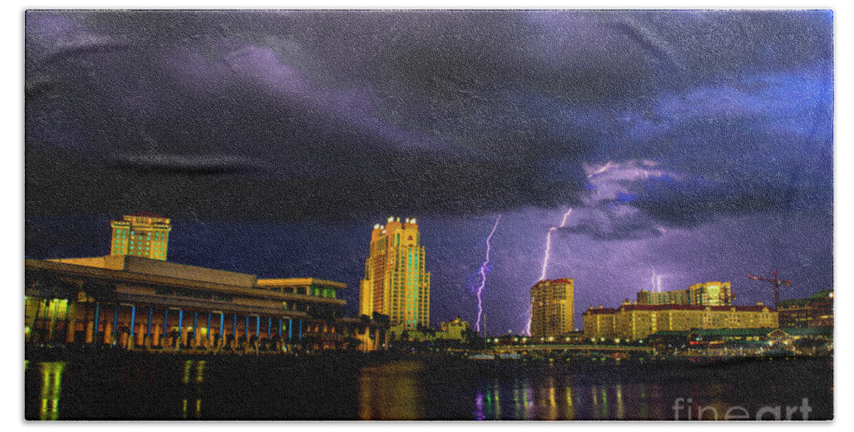 Lightning Hand Towel featuring the photograph Tampa Lightning by Quinn Sedam