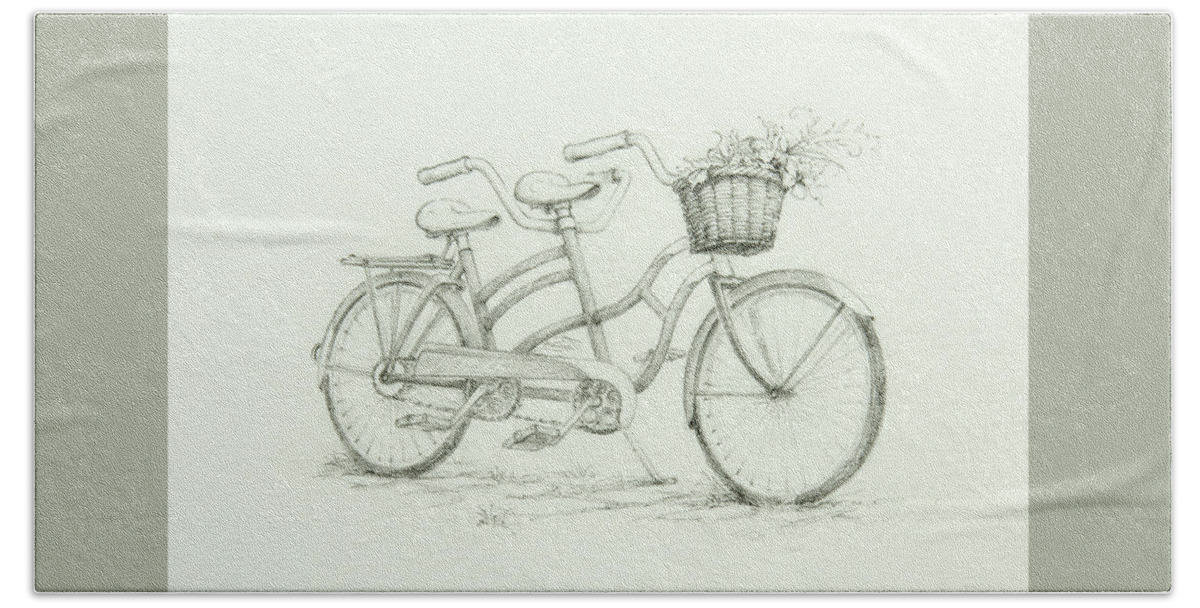 Tandem Bicycle Hand Towel featuring the drawing Tandem by Lynn Bywaters