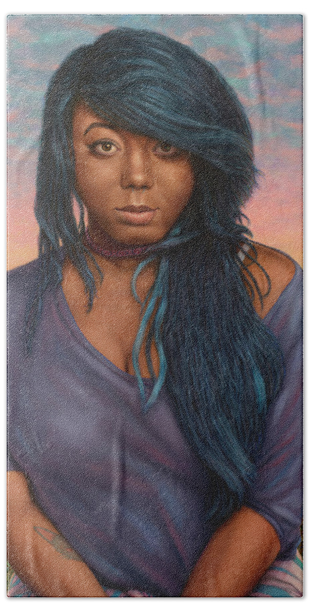 Portrait Hand Towel featuring the painting Tanetra Blue by James W Johnson