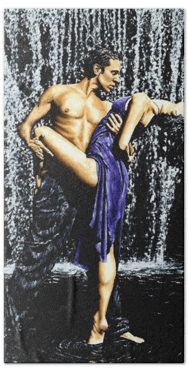 Tango Bath Towel featuring the painting Tango Cascade by Richard Young