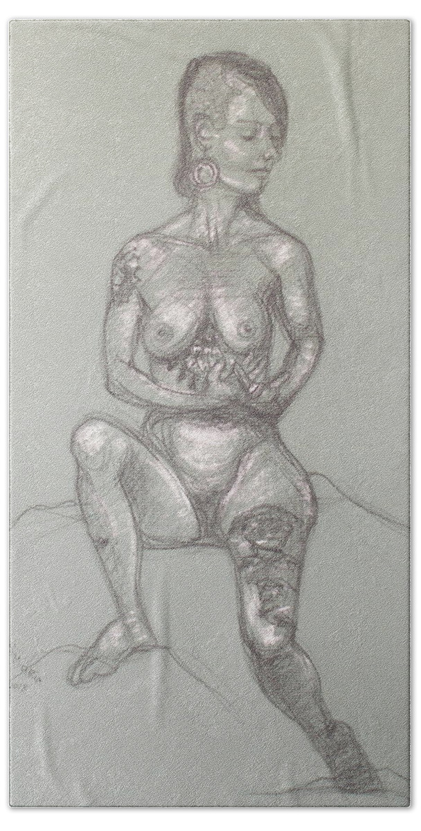 Realism Hand Towel featuring the drawing Tara - Arms Folded by Donelli DiMaria