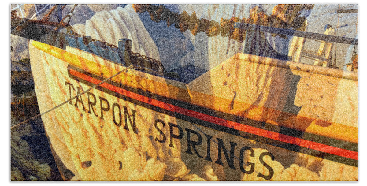 Tarpon Springs Florida Bath Sheet featuring the photograph Tarpon Springs Florida mash up by David Lee Thompson