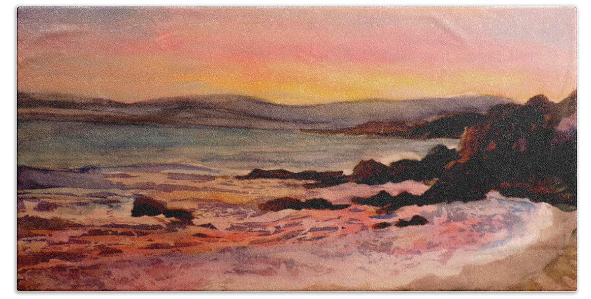 Beach Bath Towel featuring the painting Tasmanian Sunset by Mary Gorman