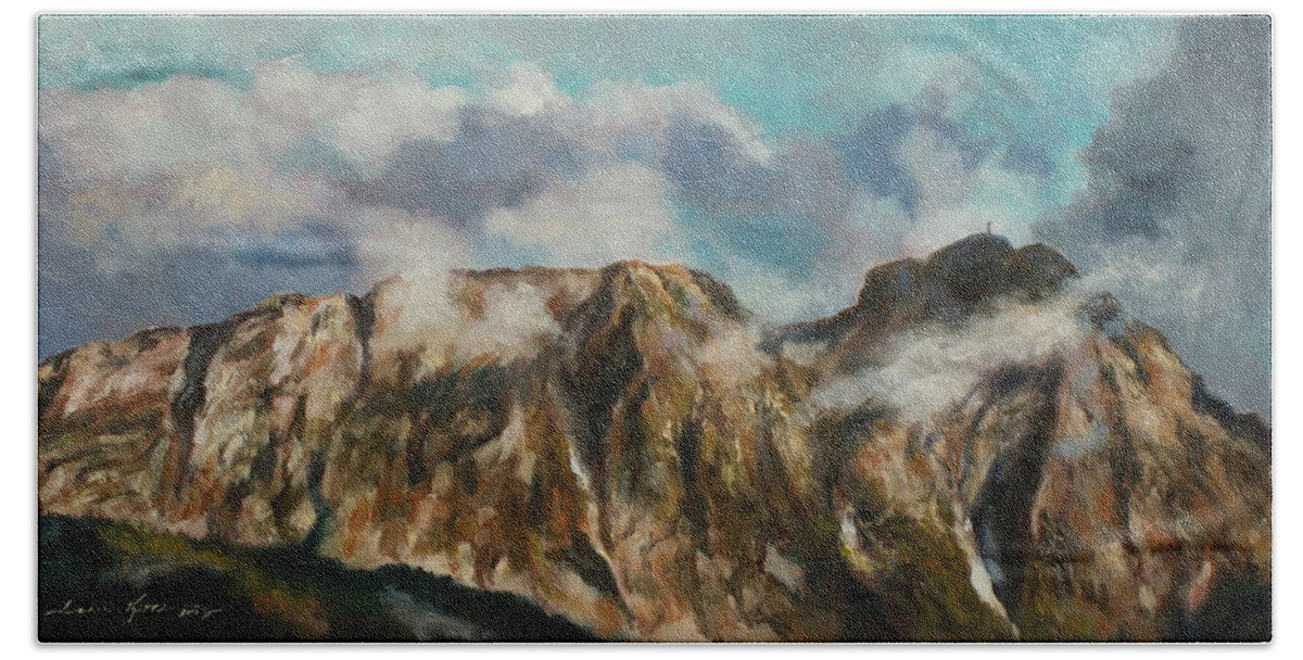 Tatry Bath Towel featuring the painting Tatry Mountains- Giewont by Luke Karcz