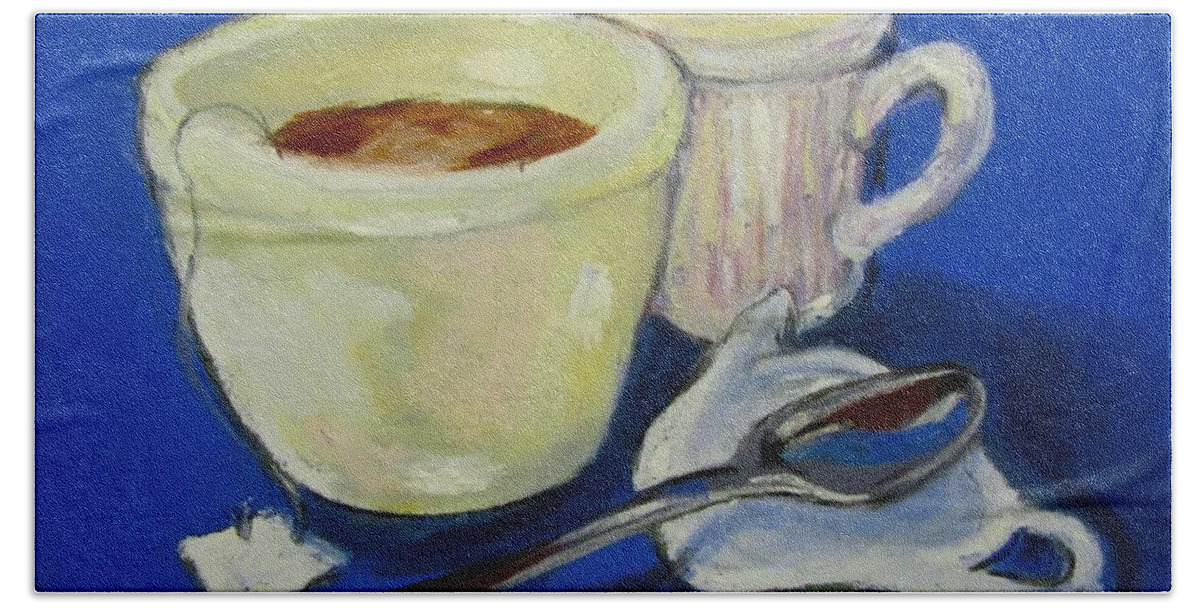 A Nice Warm Cup-a On A Cold Winter Day. Soothing Me Over My Cold. Bath Towel featuring the pastel Tea for Me by Barbara O'Toole