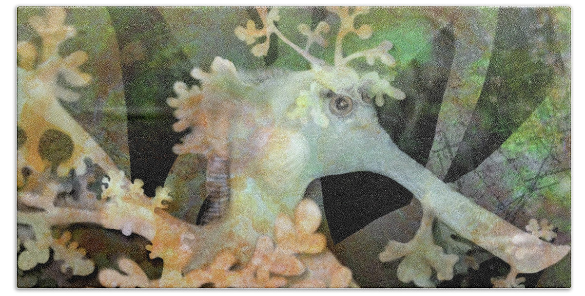 Seadragon Bath Towel featuring the digital art Teal Leafy Sea Dragon by Sand And Chi