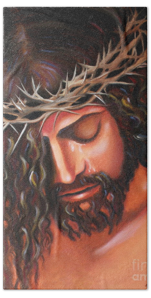 Crown Of Thorns Bath Towel featuring the painting Tears from the Crown of Thorns by Lora Duguay