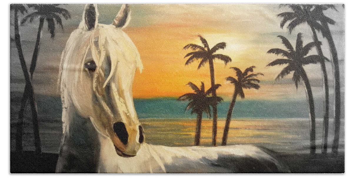 Horse Bath Towel featuring the painting Tell Me by Gina De Gorna