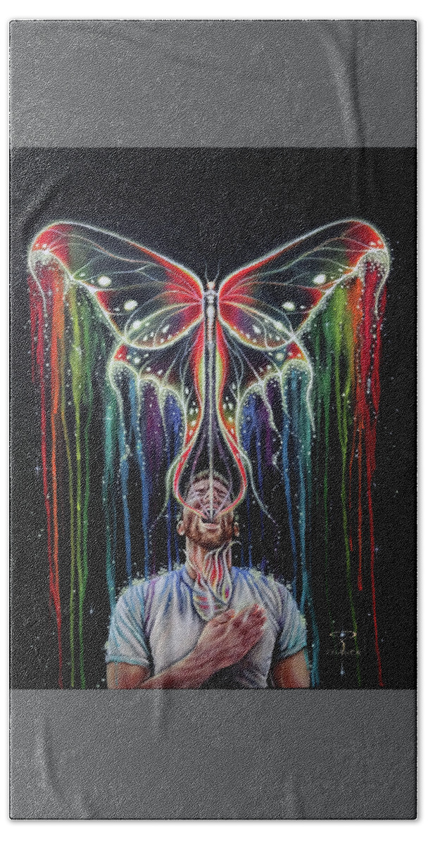 Butterfly Hand Towel featuring the painting Tell The Truth - Let The Peace Fall Where It May by Robyn Chance