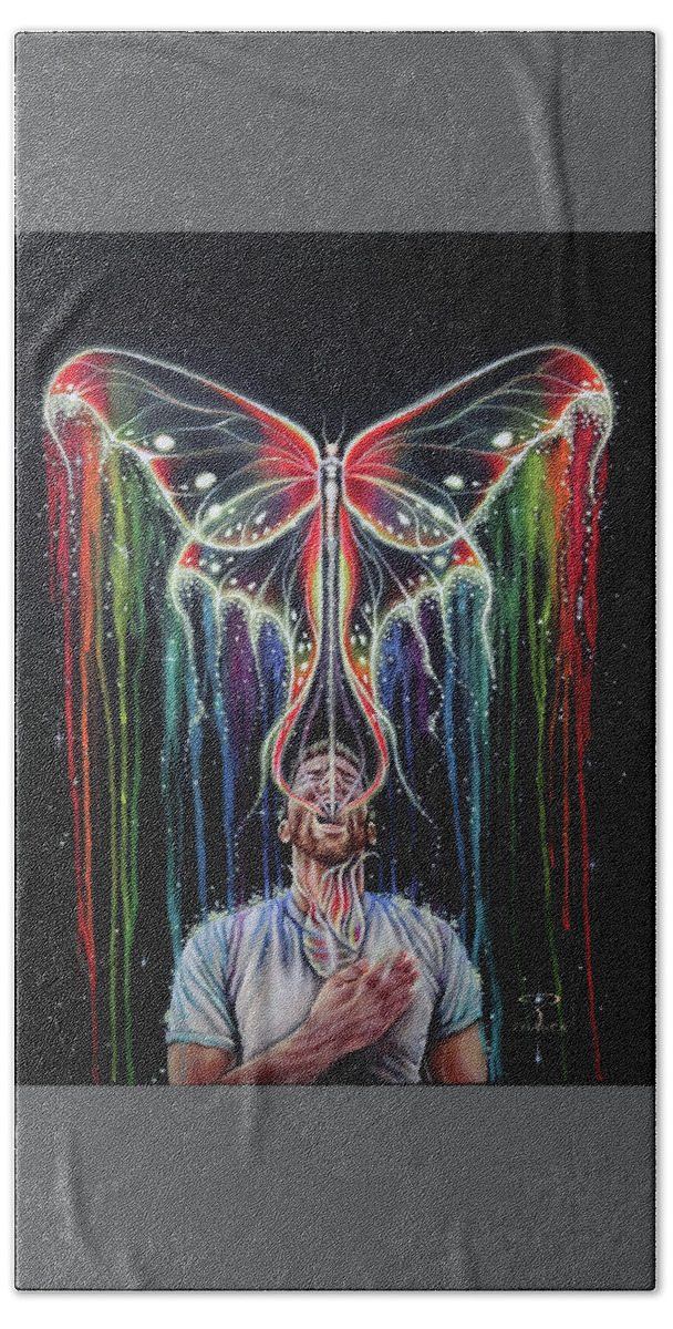Butterfly Bath Towel featuring the painting Tell The Truth - Let The Peace Fall Where It May by Robyn Chance