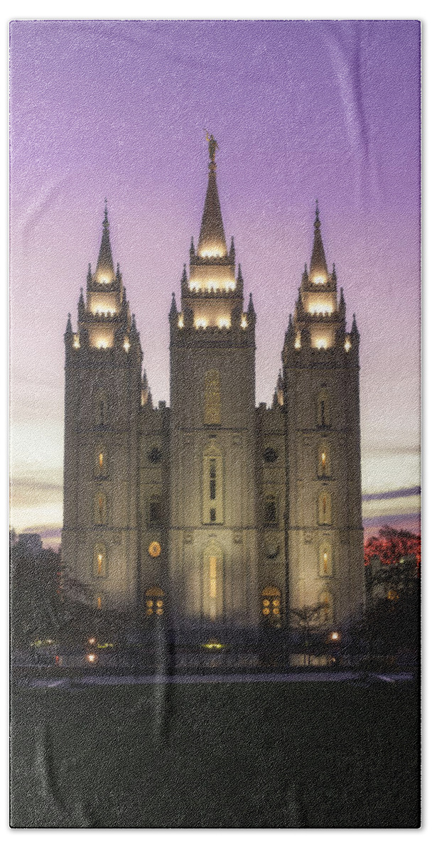 Mormon Hand Towel featuring the photograph Temple Courtyard by Chad Dutson