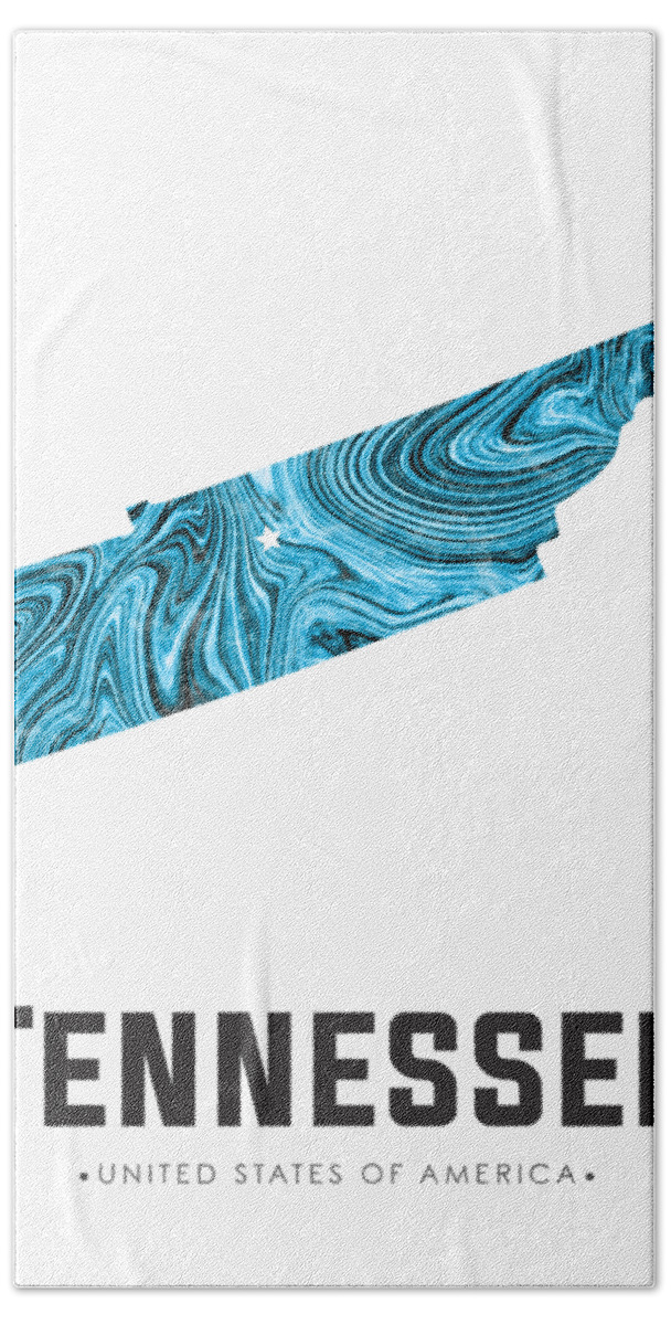 Tennessee Hand Towel featuring the mixed media Tennessee Map Art Abstract in Blue by Studio Grafiikka