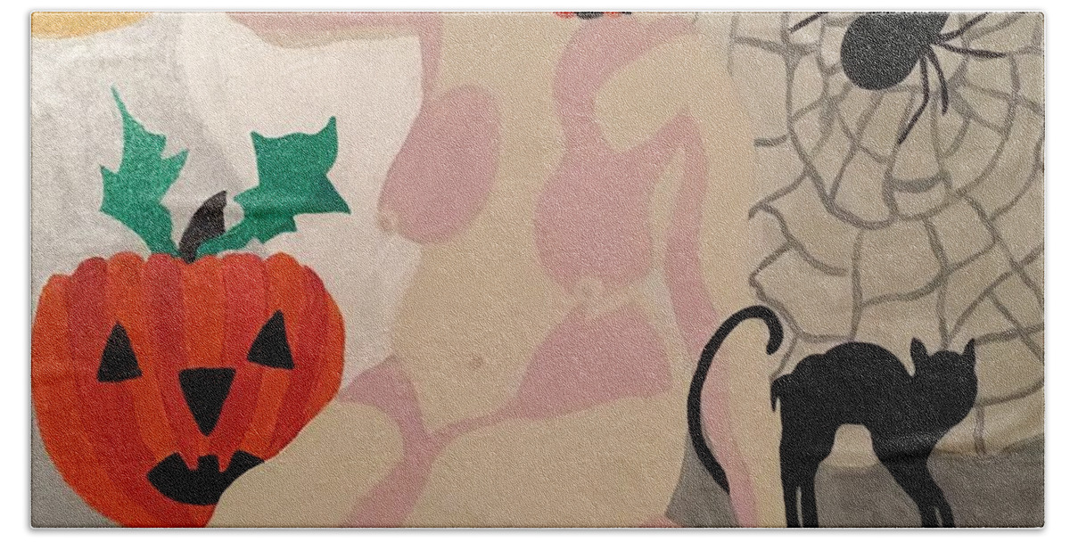 Halloween Woman Nude Abuse Despair Hand Towel featuring the painting Tenth Halloween by Erika Jean Chamberlin