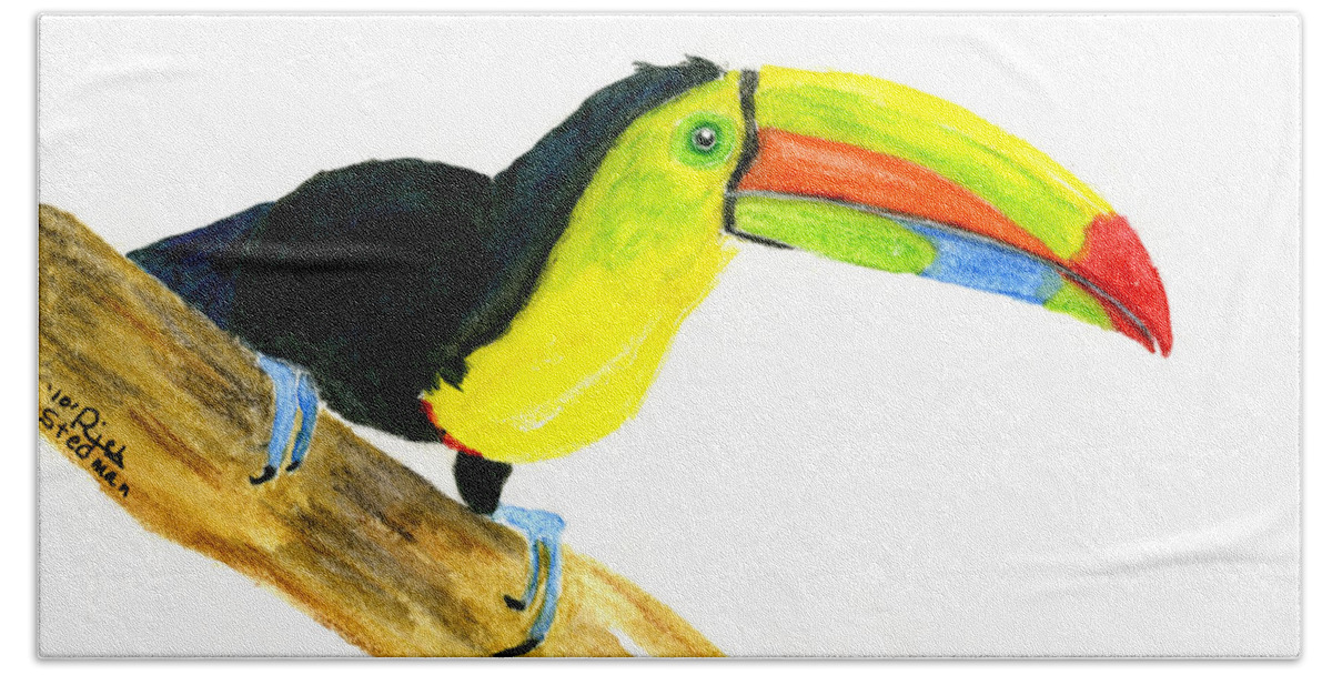 Toucan Bath Towel featuring the painting Terry Toucan by Richard Stedman