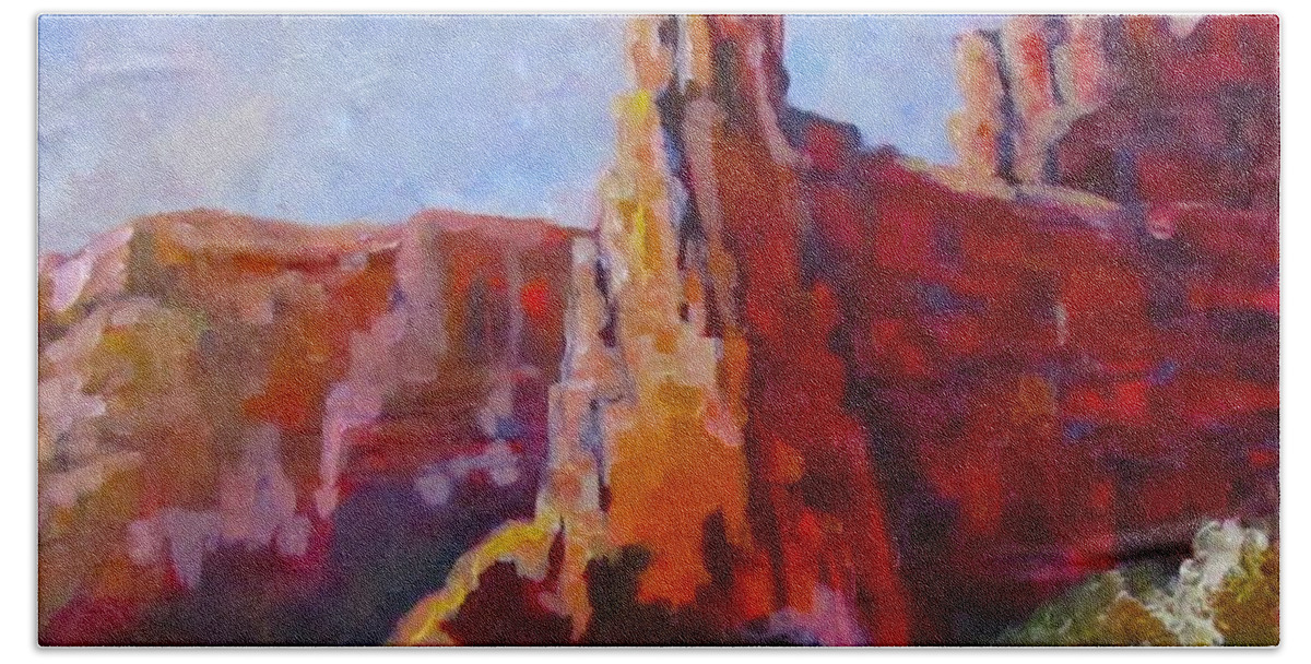 Desert Bath Towel featuring the painting Terry's Canyon by Barbara O'Toole