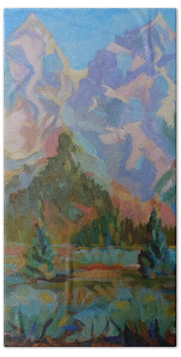Landscape Bath Towel featuring the painting Teton Heaven by Francine Frank