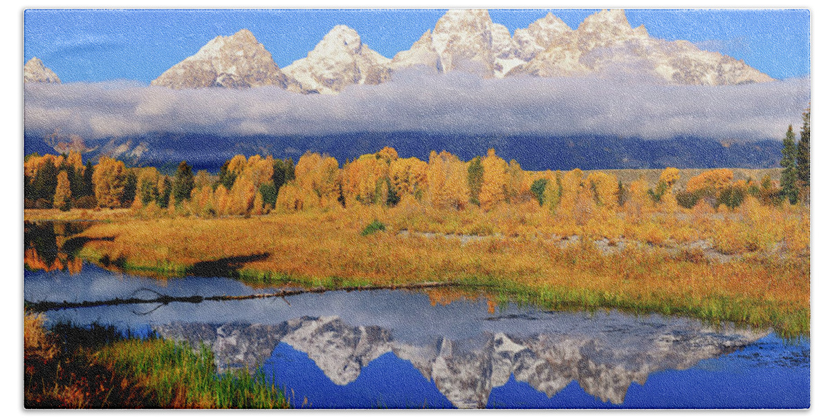 Tetons Bath Towel featuring the photograph Teton Peaks Reflections by Greg Norrell