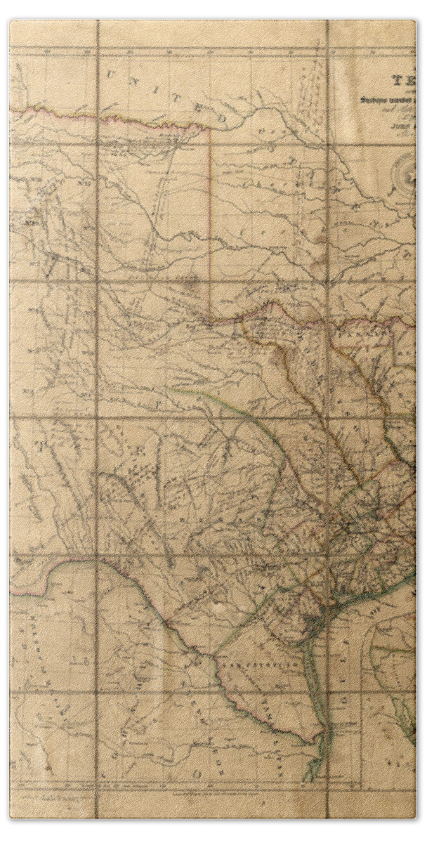 Texas Hand Towel featuring the digital art Texas 1841 by John Arrowsmith by Texas Map Store