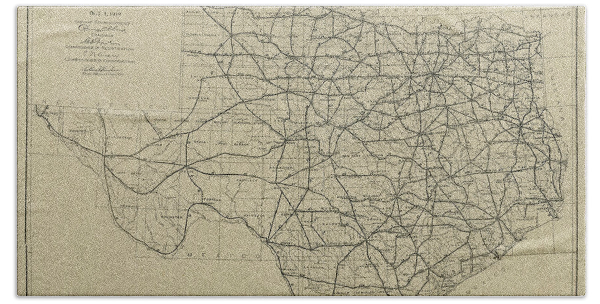 Map Bath Towel featuring the digital art Texas 1919, Texas Highway Department by Texas Map Store