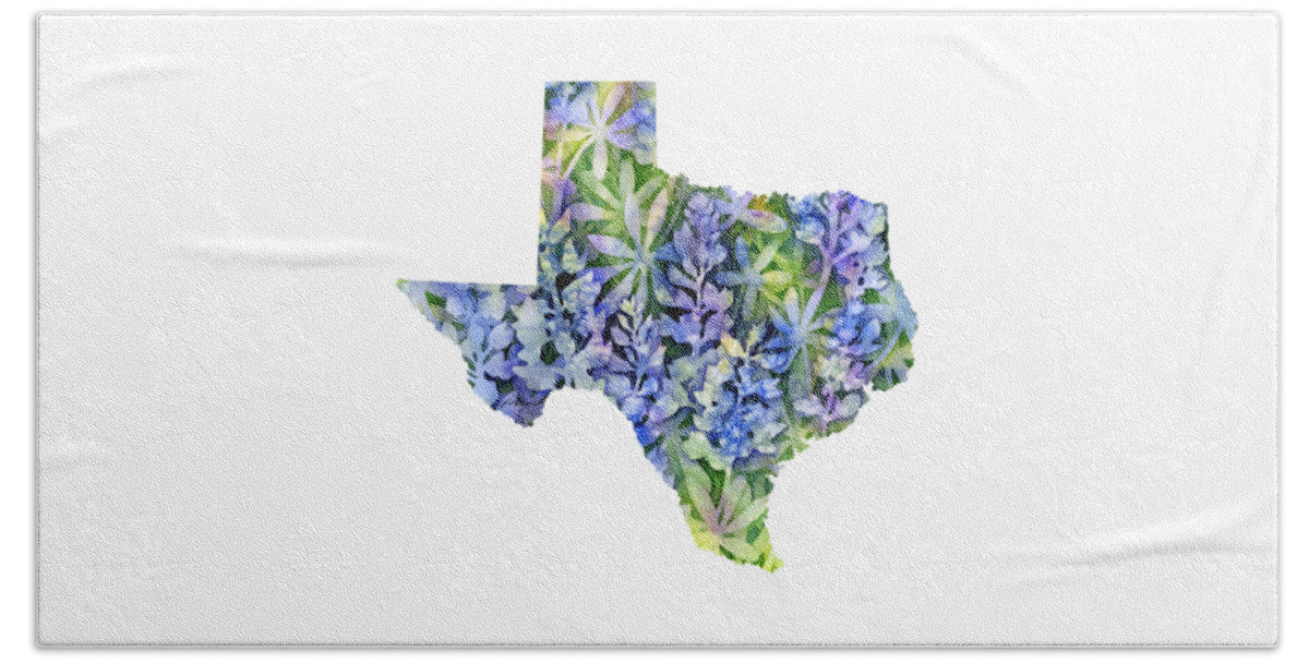 Texas Hand Towel featuring the painting Texas Blue Texas Map on White by Hailey E Herrera