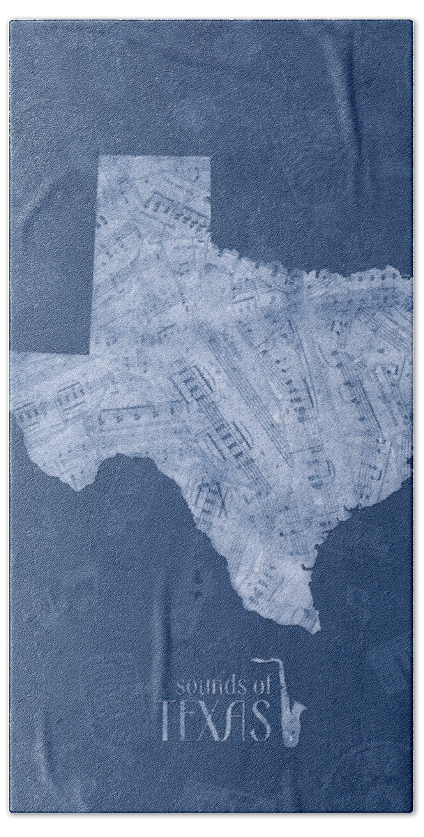 Texas Hand Towel featuring the digital art Texas Map Music Notes 5 by Bekim M