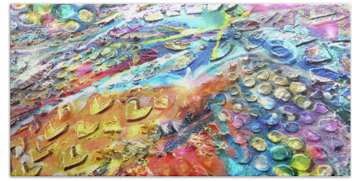 Abstract Bath Towel featuring the painting Textured Color Play 2 by Jean Batzell Fitzgerald