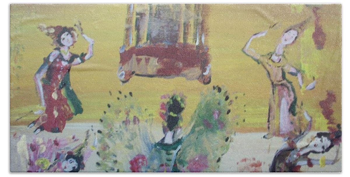 Thai Bath Towel featuring the painting Thai Butterfly dance by Judith Desrosiers