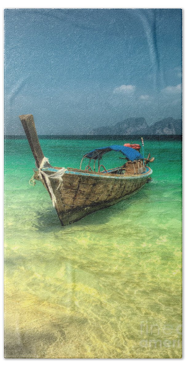 Boat Hand Towel featuring the photograph Thai Longboat by Adrian Evans