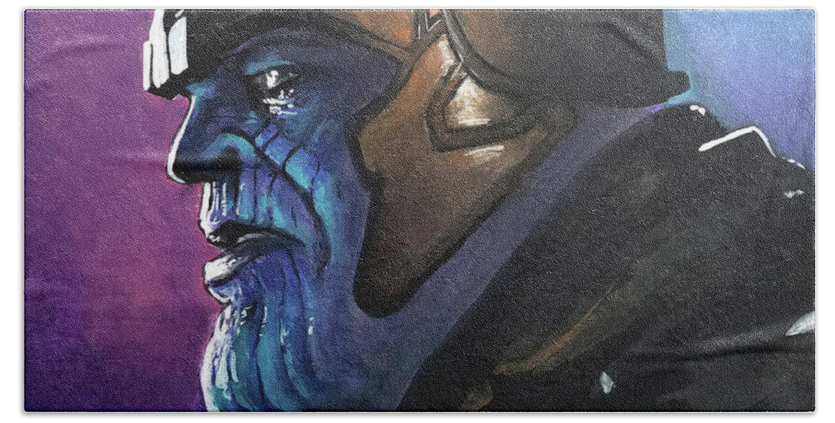 Guardians Of The Galaxy Hand Towel featuring the painting Thanos by Tom Carlton