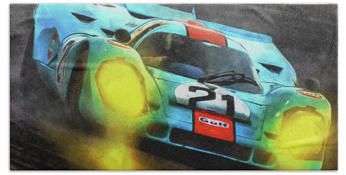 Porsche Bath Towel featuring the painting The 917K by Tano V-Dodici ArtAutomobile