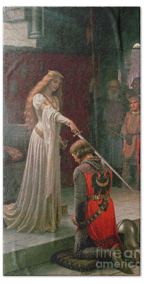 The Hand Towel featuring the painting The Accolade by Edmund Blair Leighton