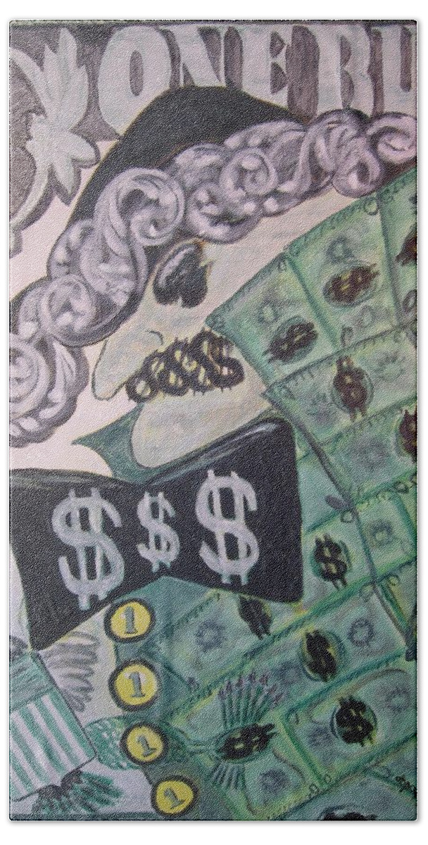 Money Hand Towel featuring the painting The Almighty Buck by Diane Pape