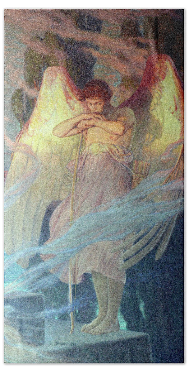 Julius Kronberg Bath Towel featuring the painting The Angel by Julius Kronberg