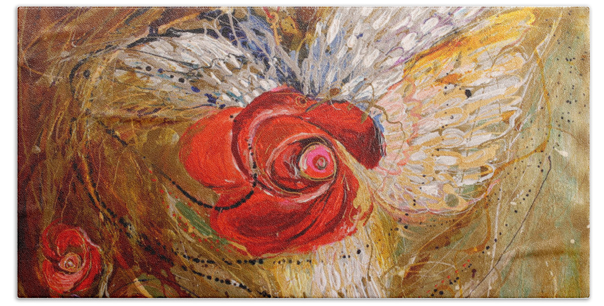 Modern Jewish Art Bath Towel featuring the painting The Angel Wings #7. Mistery of Three Keys by Elena Kotliarker