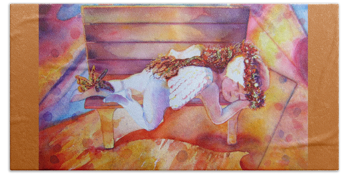 Watercolor Paintings Hand Towel featuring the painting The Angel's Nap by Estela Robles