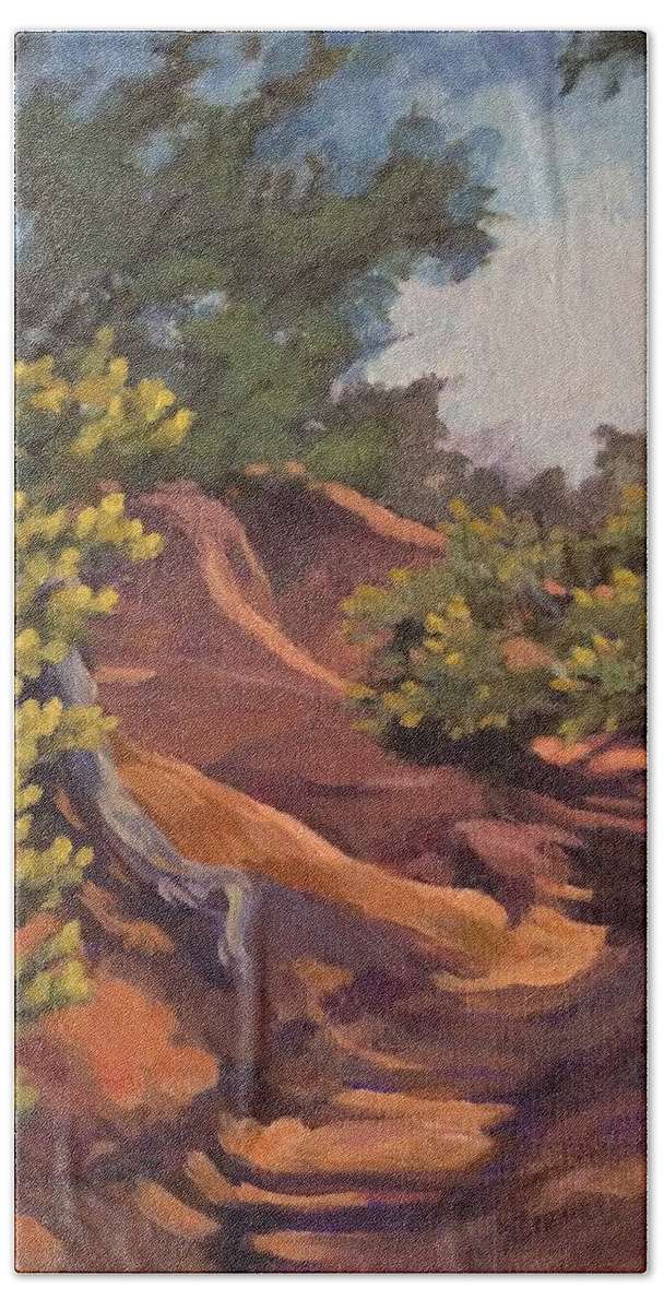 Landscape Hand Towel featuring the painting The Arroyo by Sharon Cromwell
